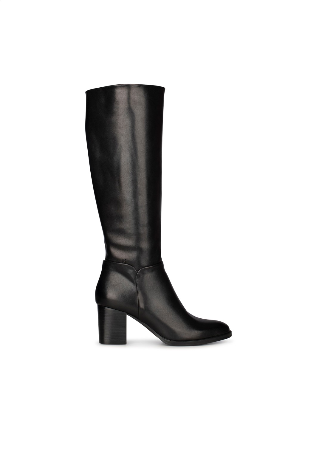 Black Leather Knee-High Boots for Women