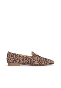 Beige Suede Women’s Loafers with Leopard Print – Odette