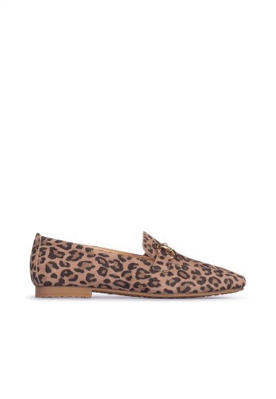 Beige Suède Dames Loafers met Luipaardprint – Odette