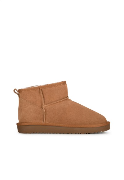 Cognac Suede Ankle Boots with Warm Lining for Women