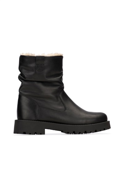 Black Leather Winter Boots for Women