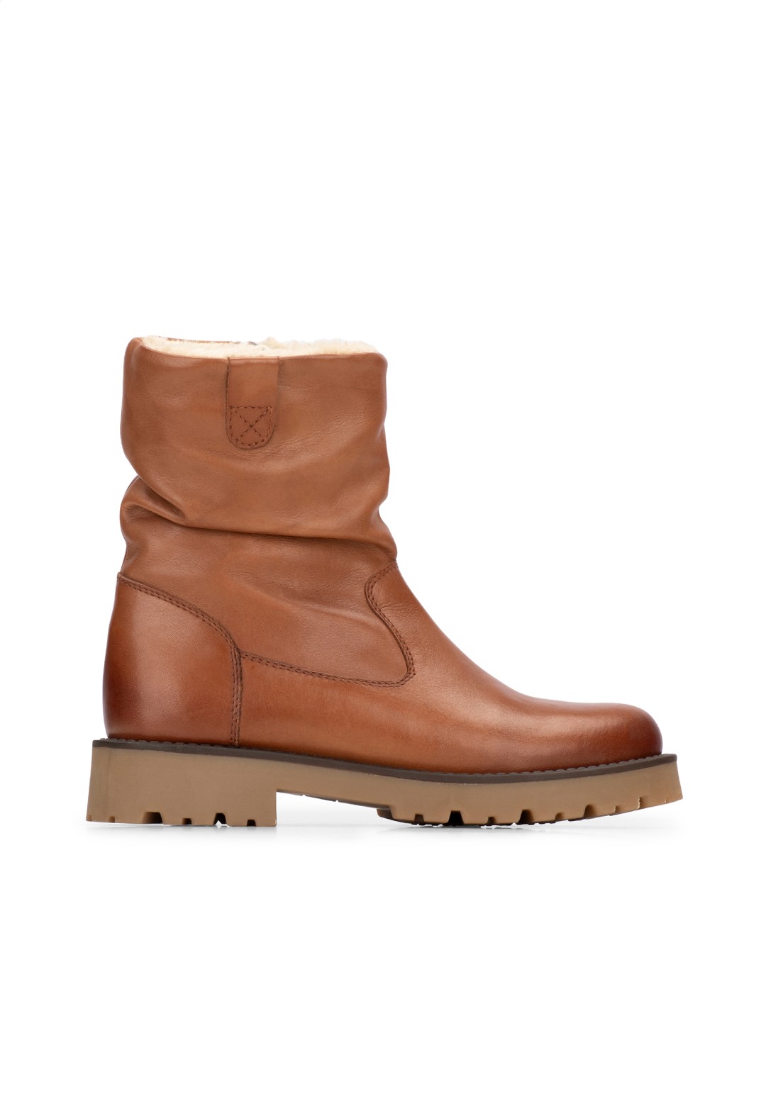 Cognac Leder-Winterstiefel für Damen