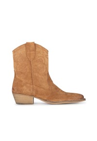 Cognacfarbene Cowboystiefel aus Wildleder für Dame