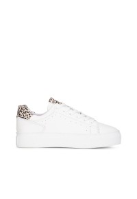 White Women’s Sneakers in Faux Leather with Animal Print Accent