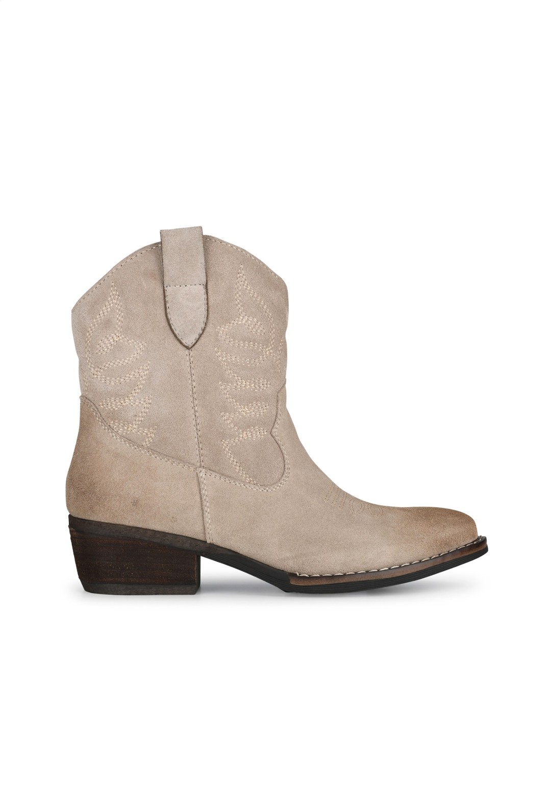 Beige Veloursleder-Westernstiefel mit Absatz für Damen