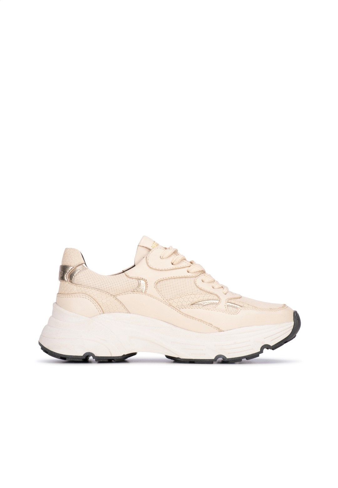 Beige Leren Dames Sneakers met Gouden Details