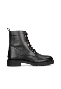 Zwarte Leren Veterboots voor Dames