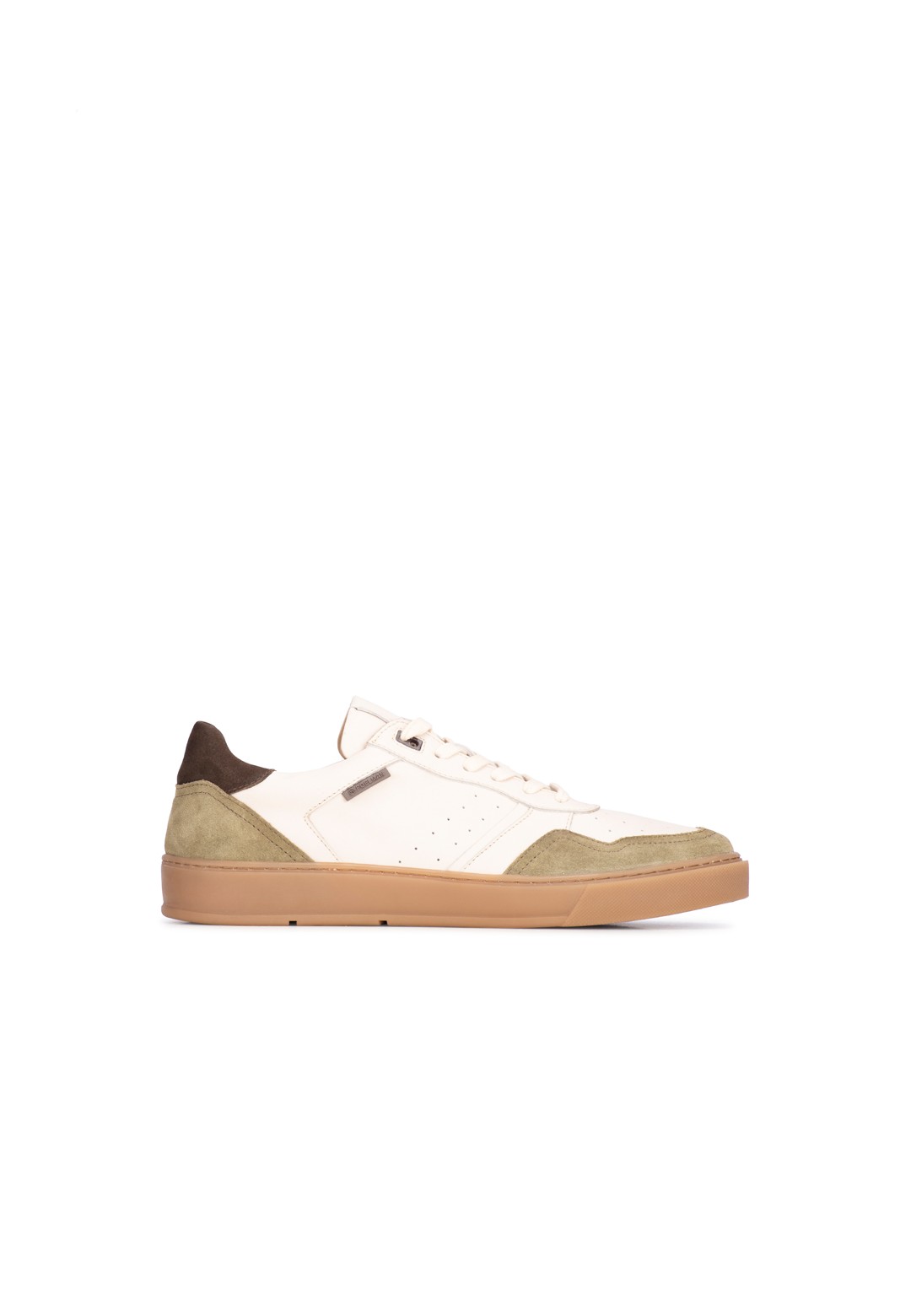 White Leather Sneakers with Cream Suede Details for Men