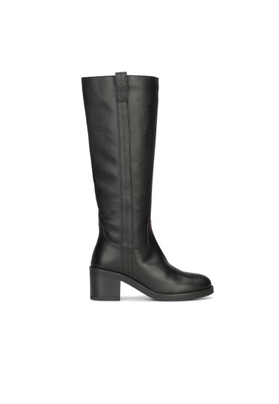 Black Leather Knee-High Boots for Women