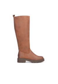 Cognac-Colored Leather Knee-High Boots for Women