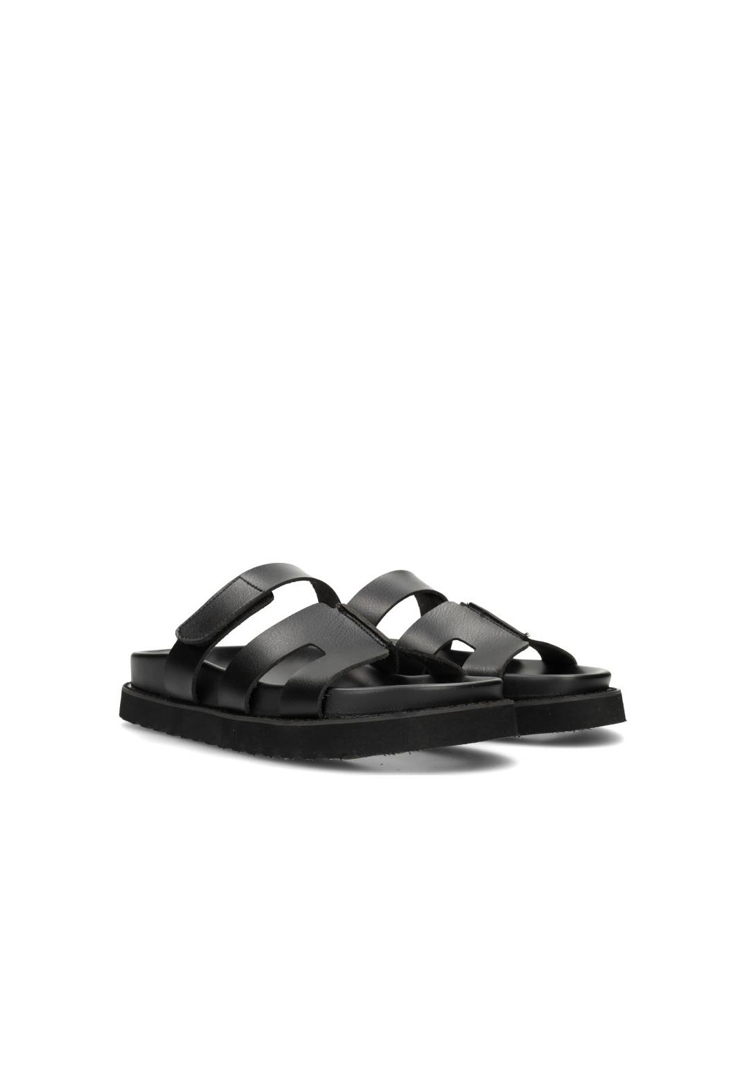 Scottie sandal – side view with thick sole and three wide faux leather straps.