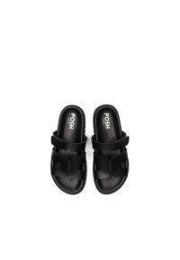 Top view of the Scottie sandals with wide faux leather straps.