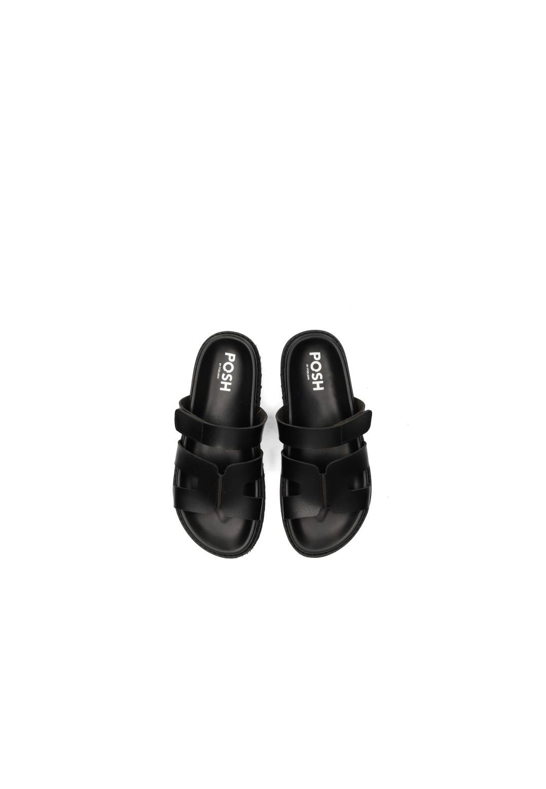 Top view of the Scottie sandals with wide faux leather straps.