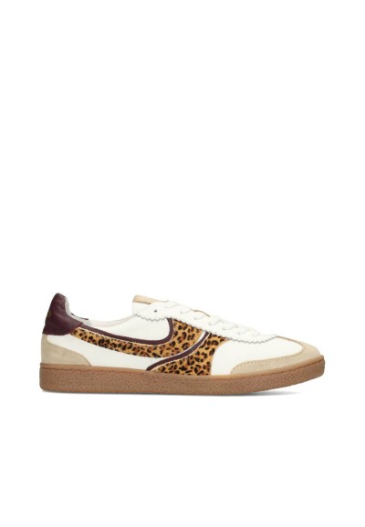 White Sneakers with Suede and Leopard Print Details for Women