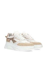 White Leather and Suede Sneakers with Animal Print for Women