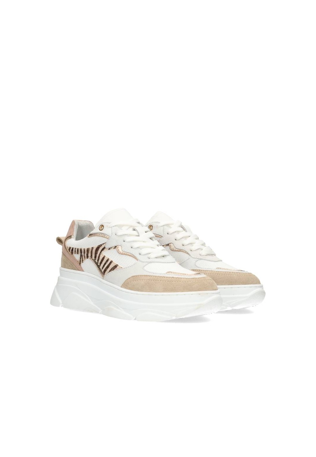 White Leather and Suede Sneakers with Animal Print for Women