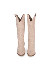 Vorderansicht der Poelman Westernstiefel – Wildlederstruktur und V-Ausschnitt am Schaft.