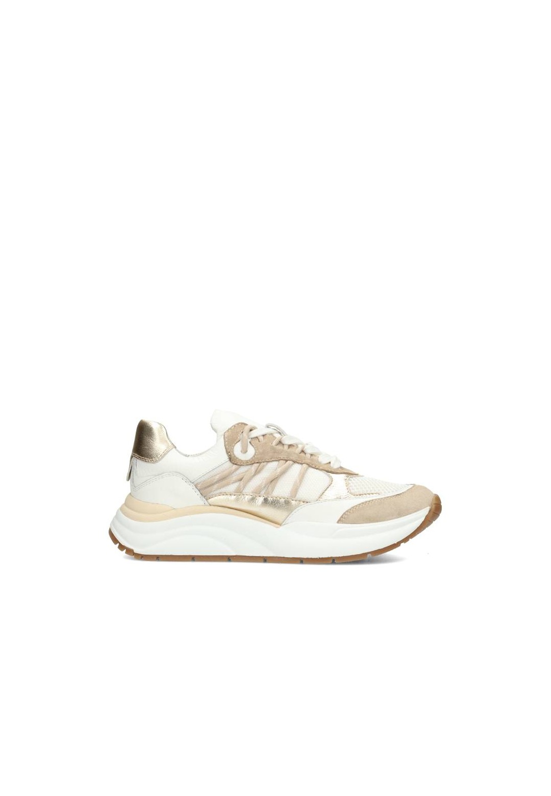 White Leather Sneakers with Gold Accents for Women