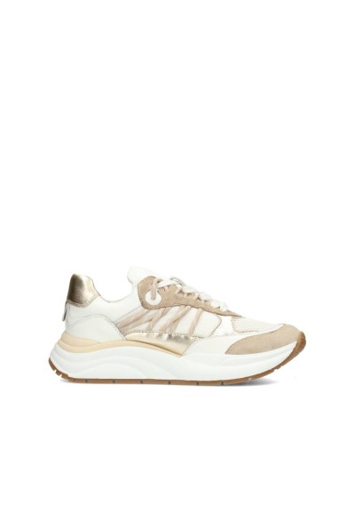 White Leather Sneakers with Gold Accents for Women