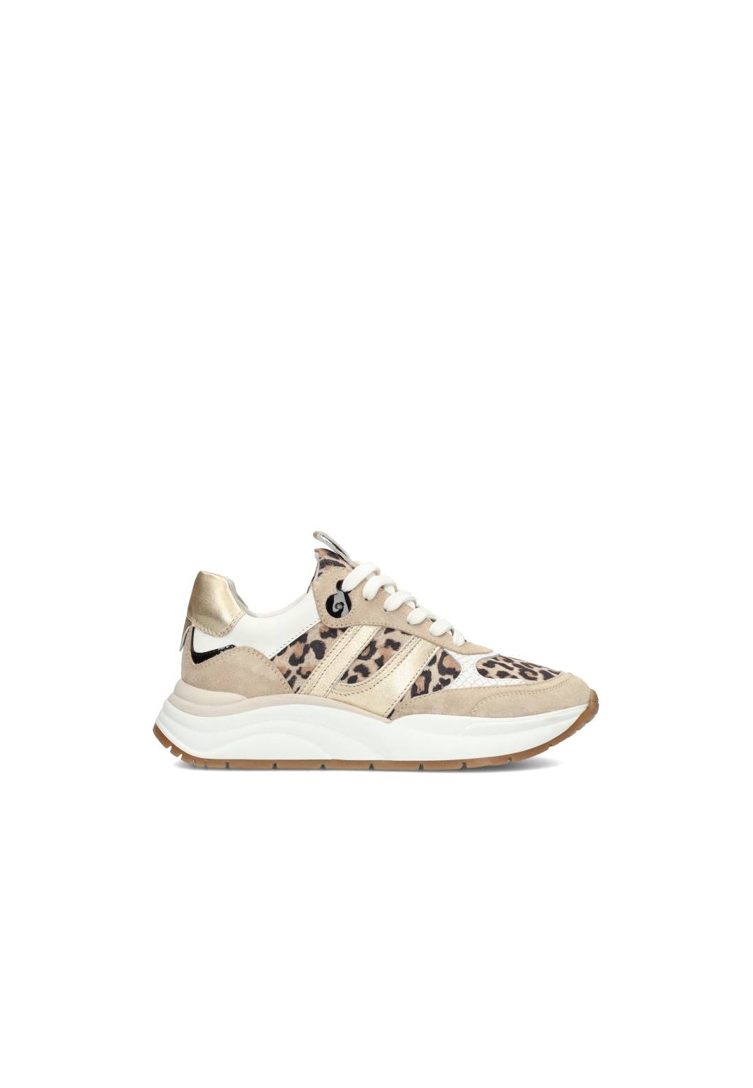 Beige Leather and Suede Sneakers with Leopard Print for Women