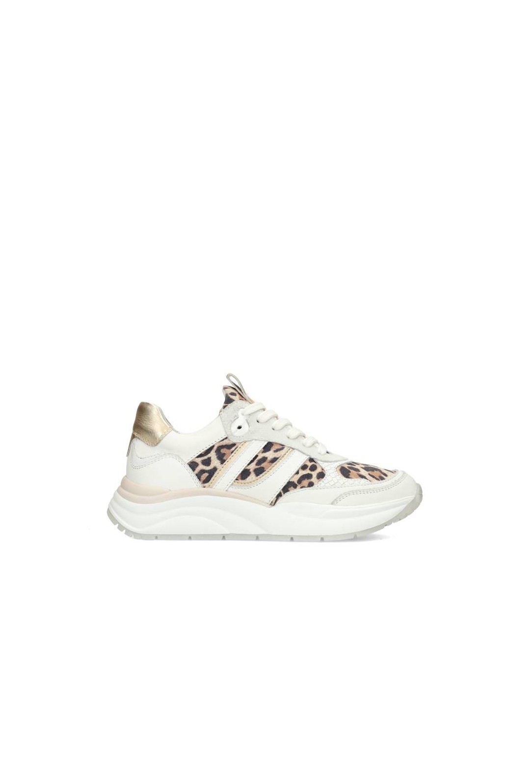 White Leather Sneakers with Leopard Print for Women