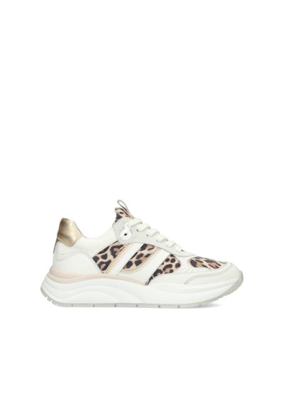 White Leather Sneakers with Leopard Print for Women