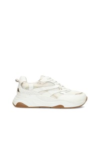 White Leather Sneakers with Gold Accents for Women