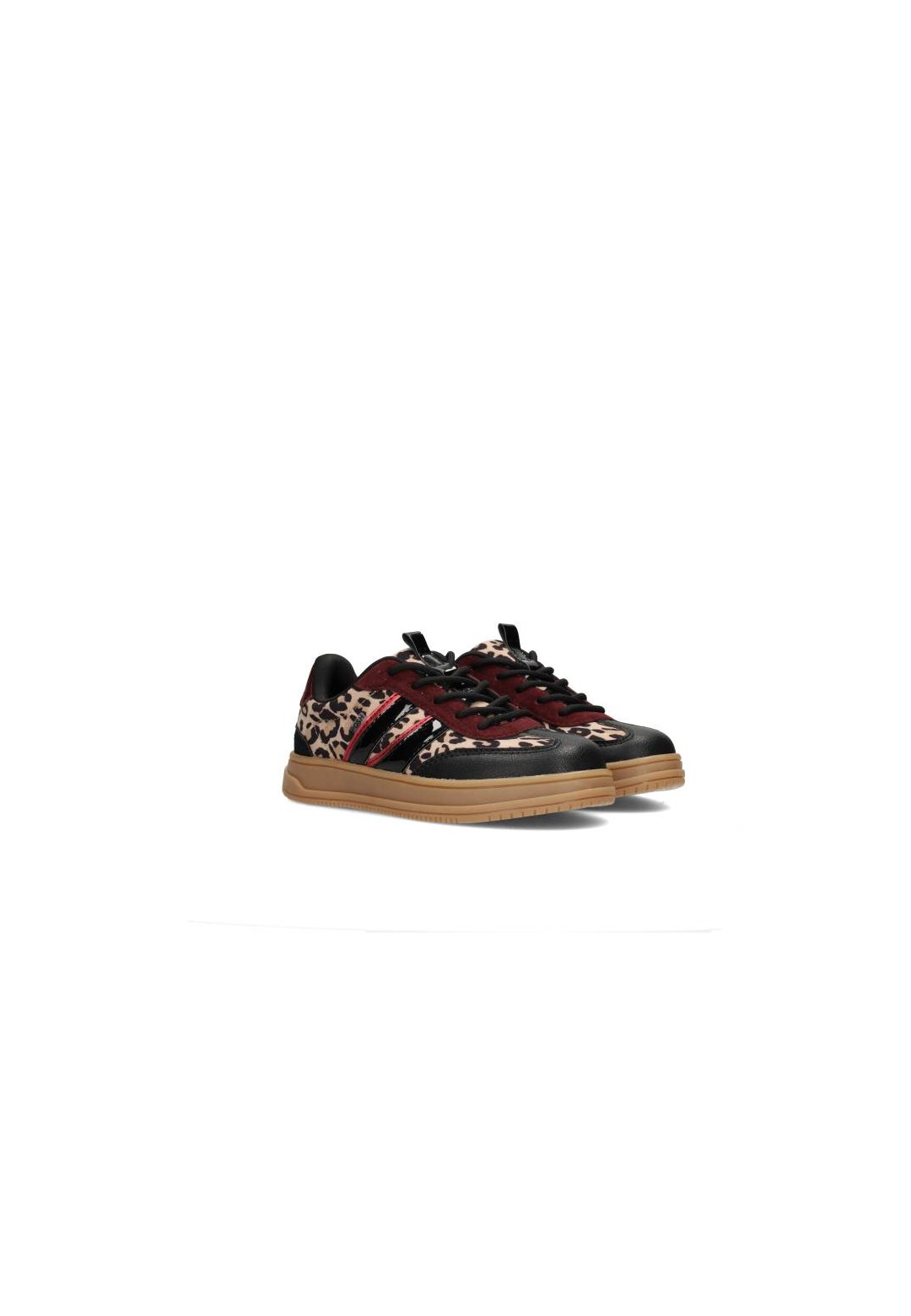 Low-top girls' sneaker with animal print and black laces – angled front