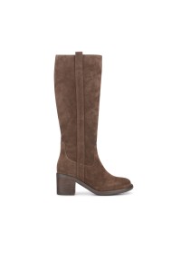 Brauner SAS-Stiefel aus Wildleder von PS Poelman, Seitenansicht mit 5 cm Blockabsatz.