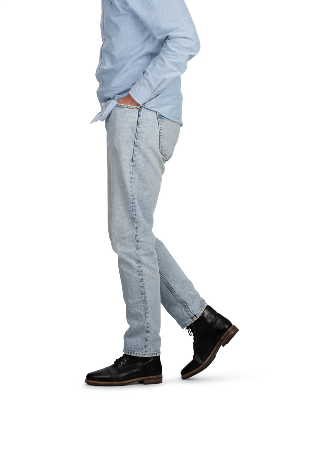 Joni heren veterschoenen zwart leer – stijlvolle schoenen gecombineerd met denim