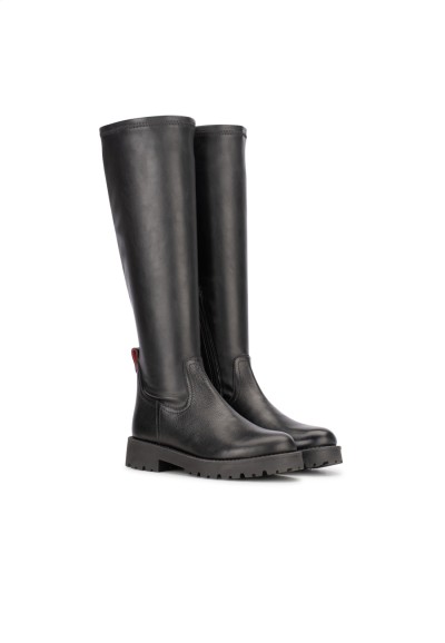 Zwarte leren HABOOB Paris laars met 4 cm hak – schuin vooraanzicht