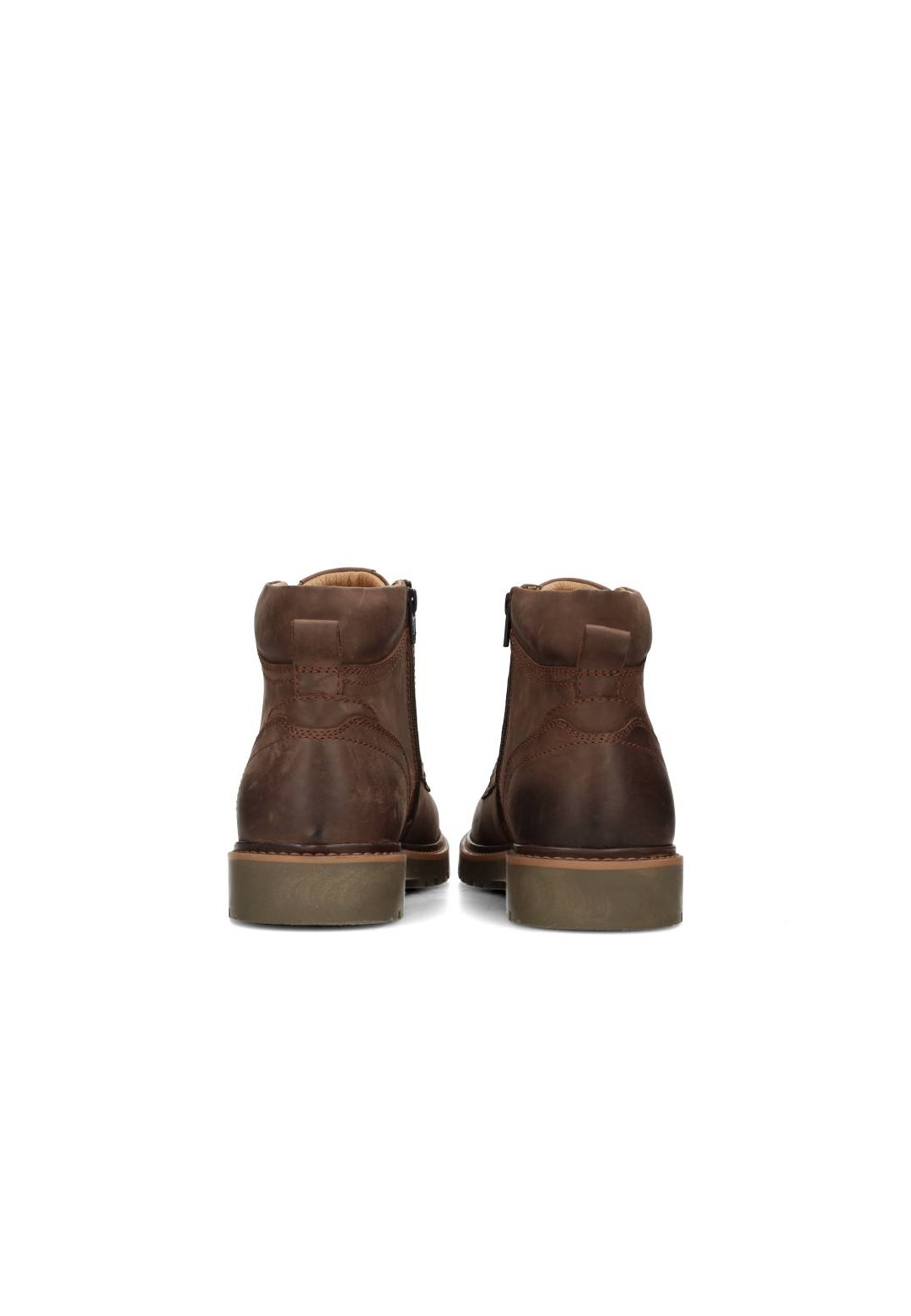 Bruine leren Toni heren veterschoenen – achteraanzicht van hoge schoenen