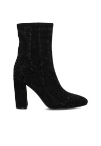 Schwarzer EVELYN Ankle Boot von POSH by Poelman mit Glitzerstoff – Seitenansicht