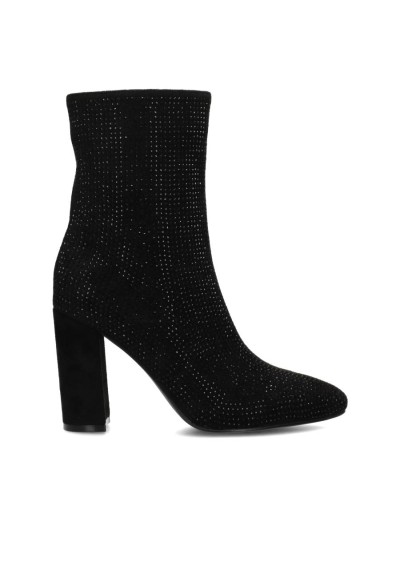 Schwarzer EVELYN Ankle Boot von POSH by Poelman mit Glitzerstoff – Seitenansicht