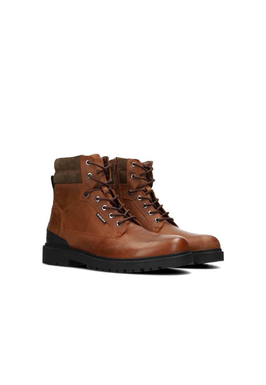 Cognac bruine Toni heren veterschoenen – schuin zijaanzicht van stevige leren schoenen