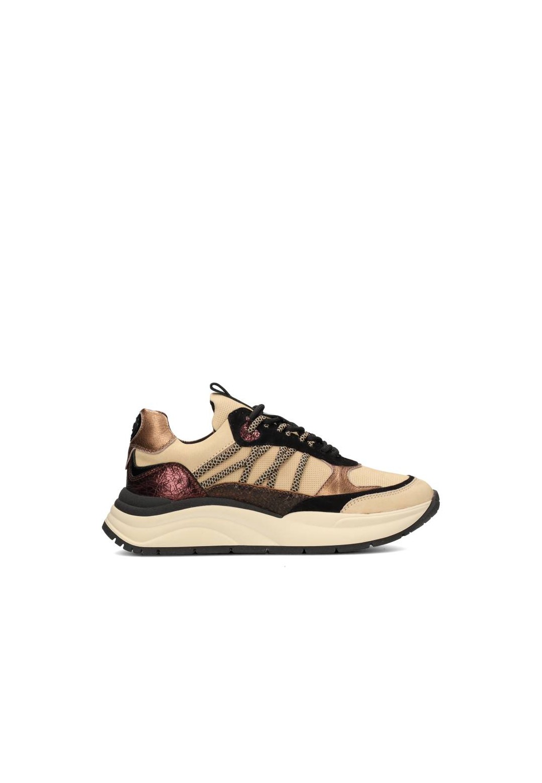PS Poelman sneaker CHARU beige leer met metallic accenten en chunky zool 5 cm zijaanzicht