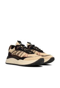 PS Poelman sneaker CHARU beige leer en mesh met metallic details chunky zool 5 cm