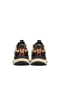 PS Poelman sneaker CHARU achterkant beige leer met metallic brons details en chunky zool