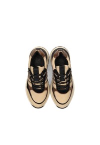 PS Poelman sneaker CHARU bovenaanzicht beige leer mesh en metallic accenten vetersluiting