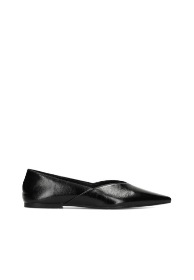 Black faux leather women’s ballerina – POSH by Poelman FELINE side view