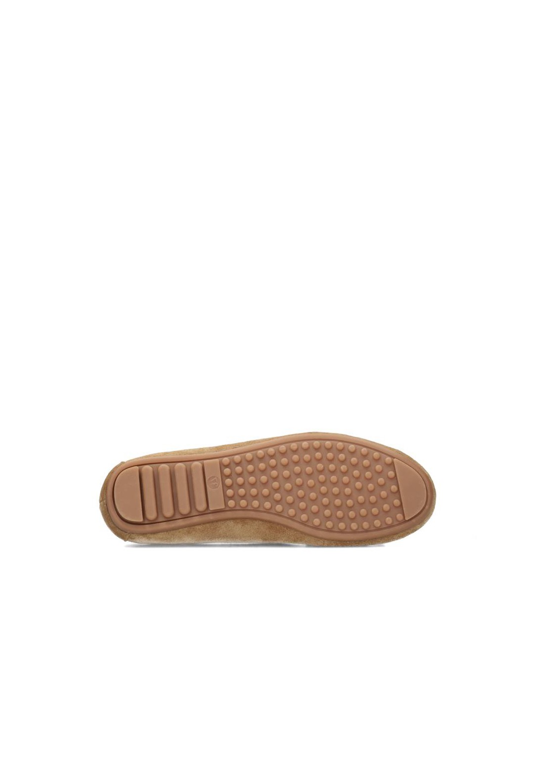 Zool van lichtbruine suède loafer met profiel voor grip