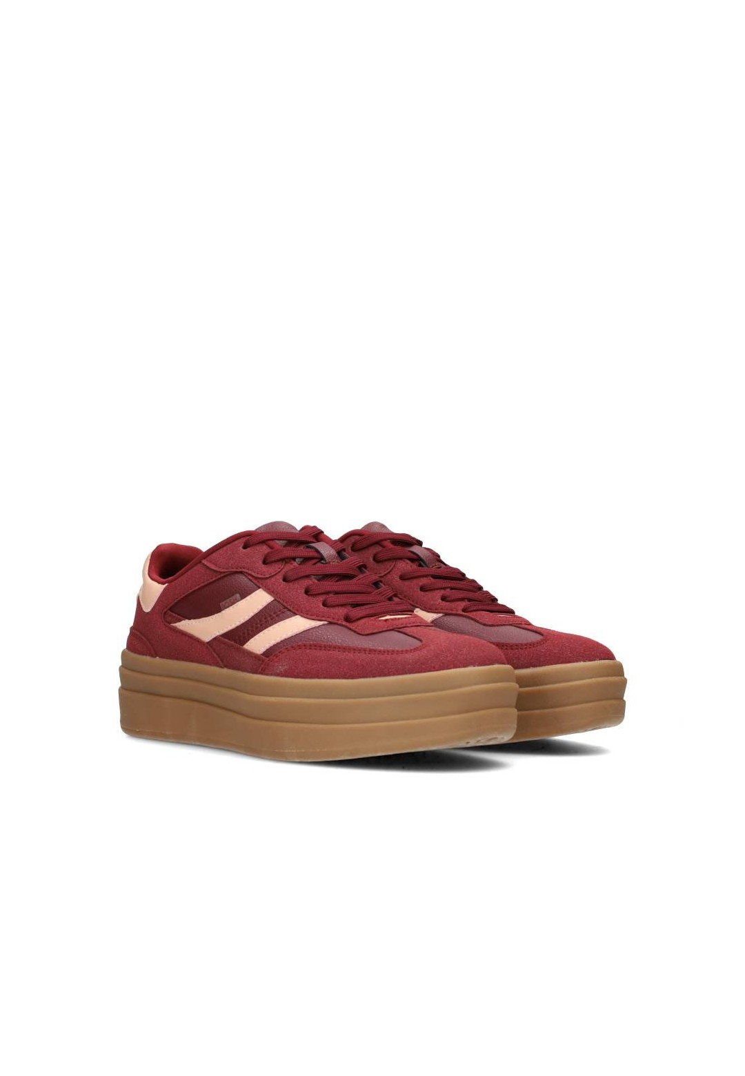 Bordeaux sneaker met plateauzool van 4,5 cm – schuine vooraanzicht