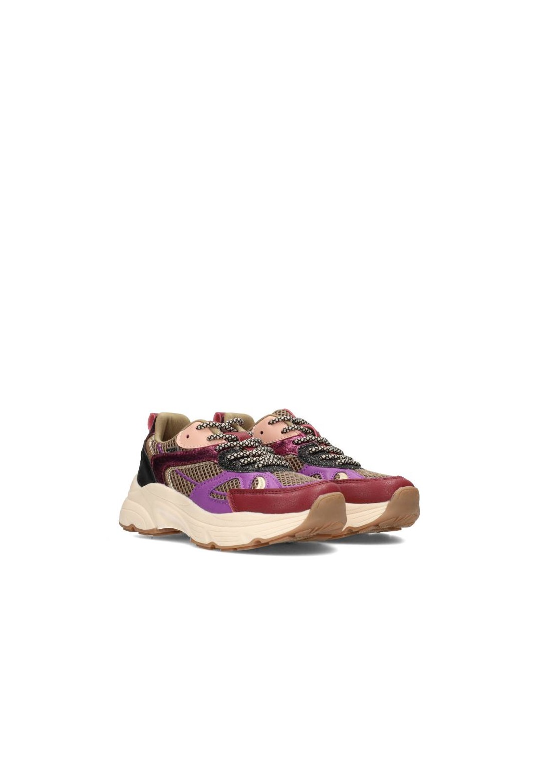 Farbenfroher Plateau‑Sneaker mit Metallic und Mesh – schräge Ansicht