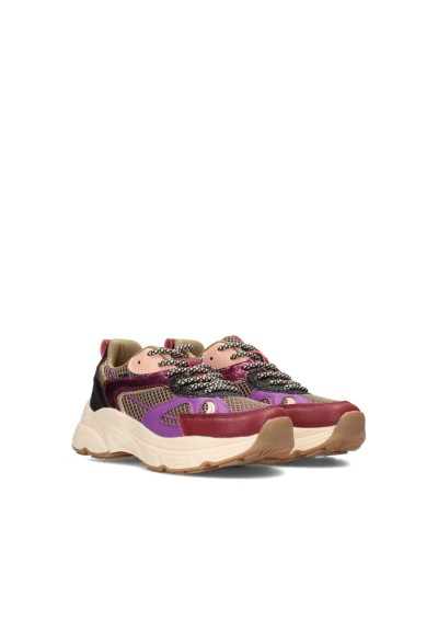 Colourful junior platform sneaker with shine and mesh – angled front view