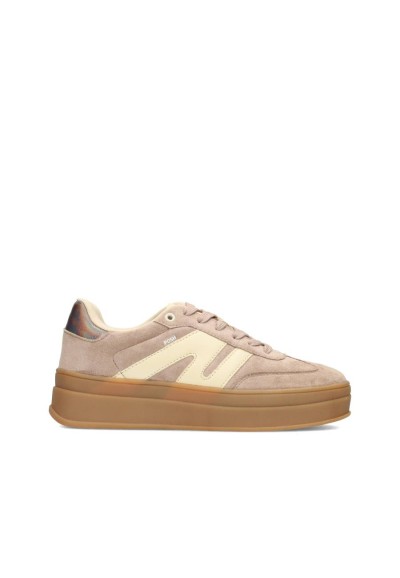 POSH by Poelman NOË dames sneaker in beige met off-white details – zijaanzicht