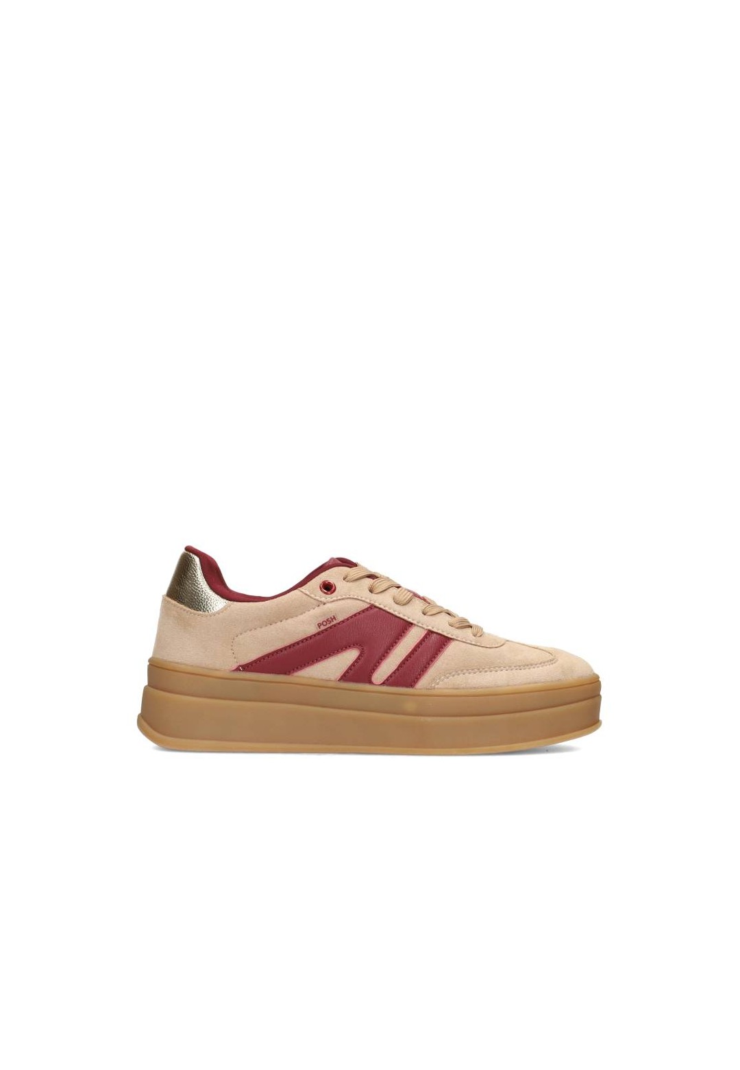POSH by Poelman NOË dames sneaker in beige met bordeaux details – zijaanzicht