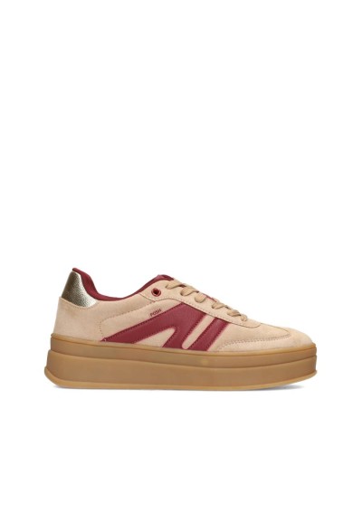 POSH by Poelman NOË dames sneaker in beige met bordeaux details – zijaanzicht