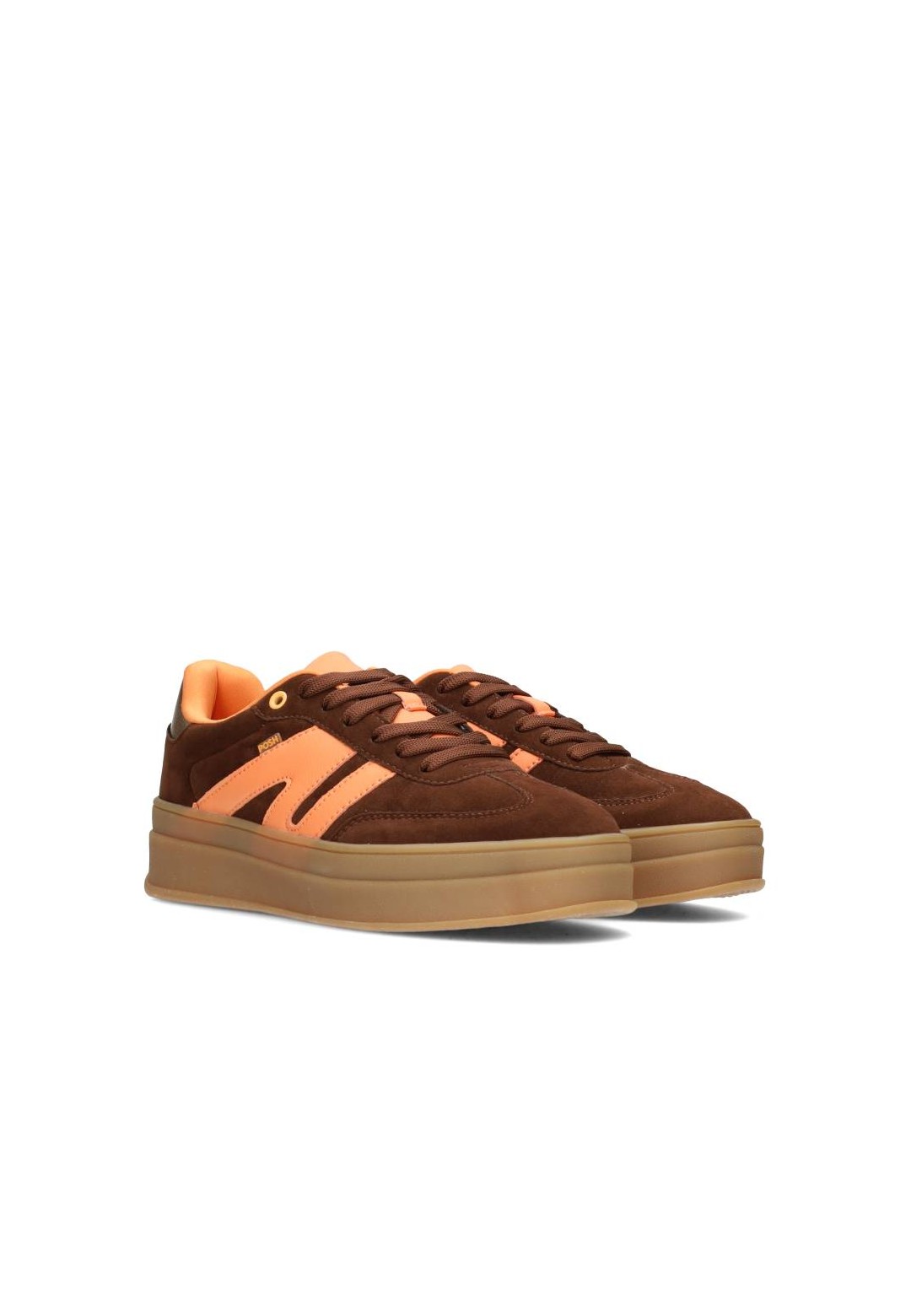 Platform sneaker met oranje accenten en chunky 4,5 cm zool – schuine vooraanzicht