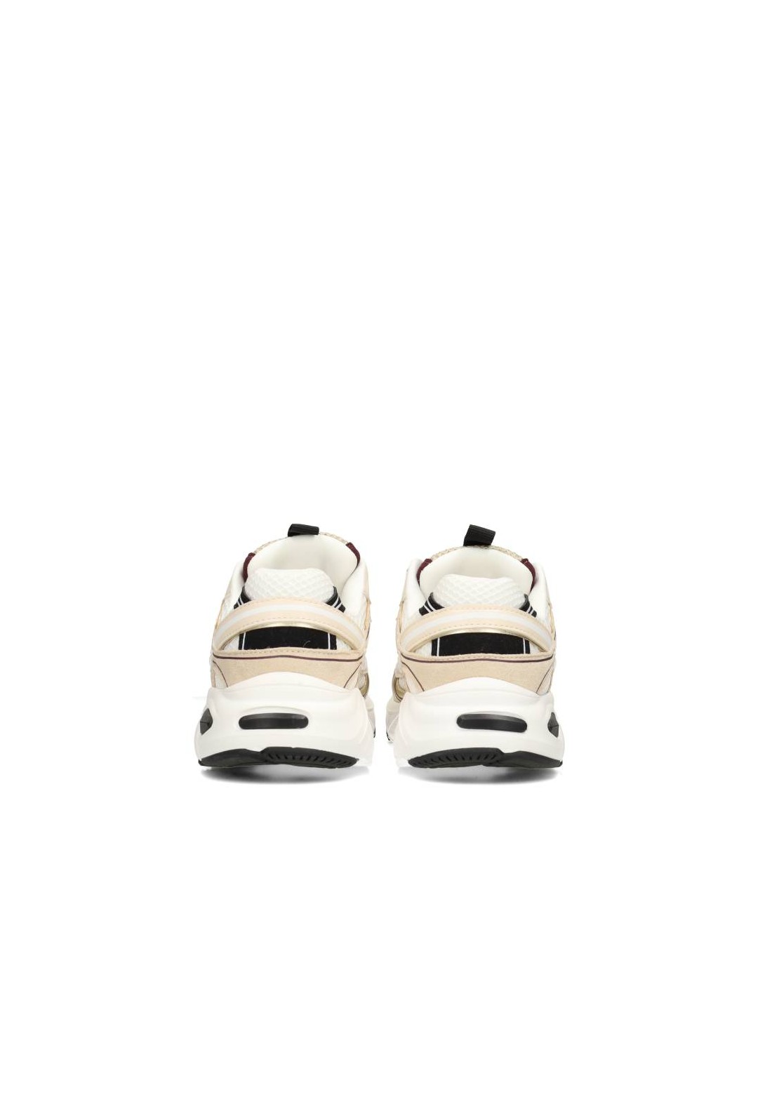 GINNY sneakers achterkant – beige met zwarte details en witte zool
