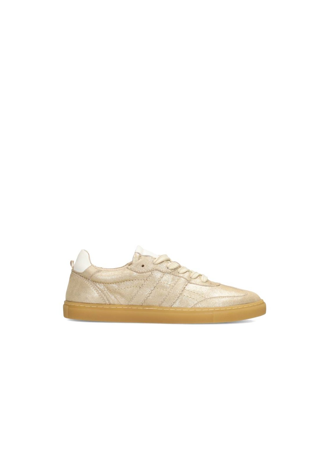 Metallic beige suède sneaker zijaanzicht – PS Poelman